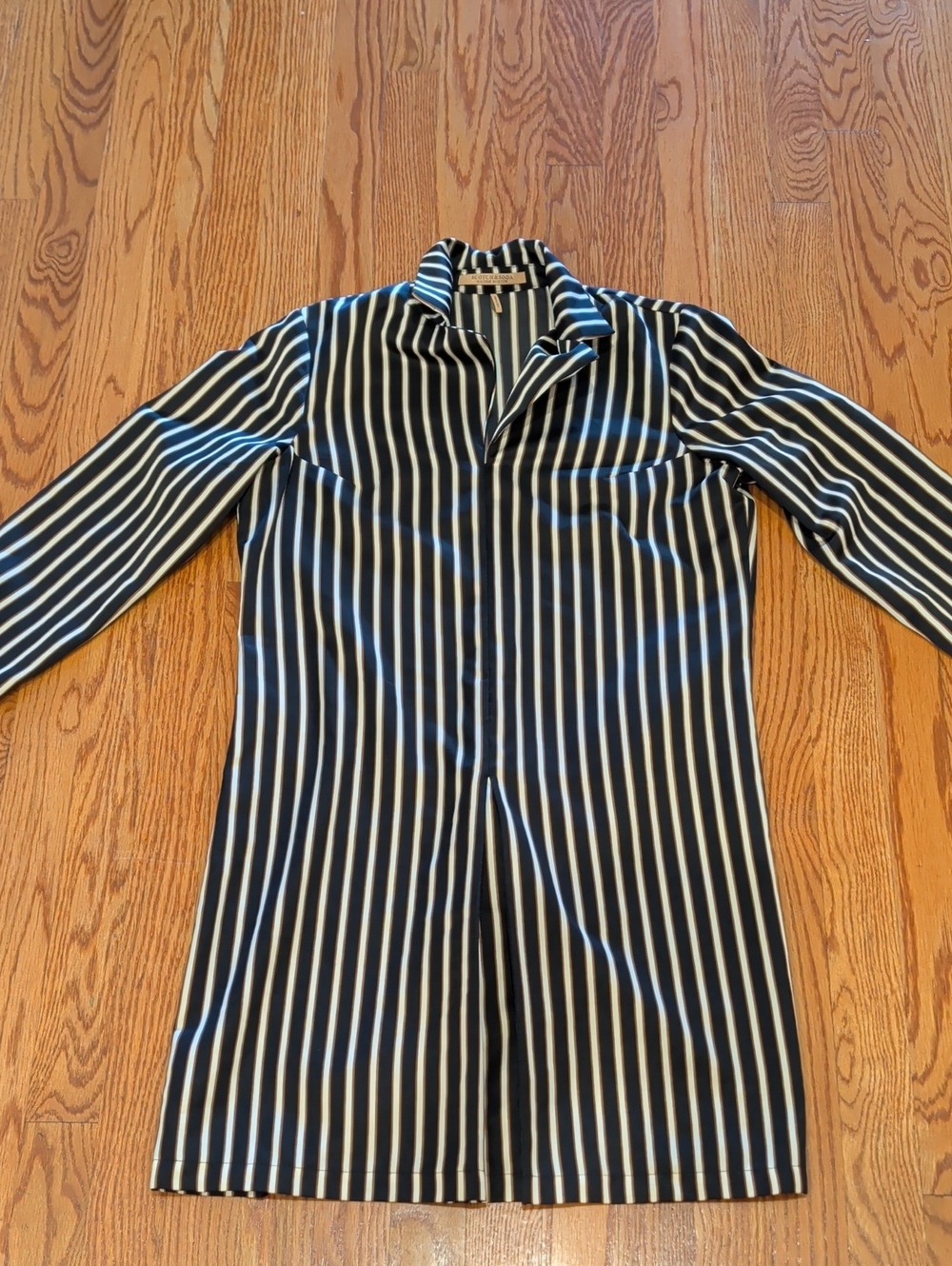 Scotch & Soda Black and Tan Vertical Stripe Mini Dress With Pleat.